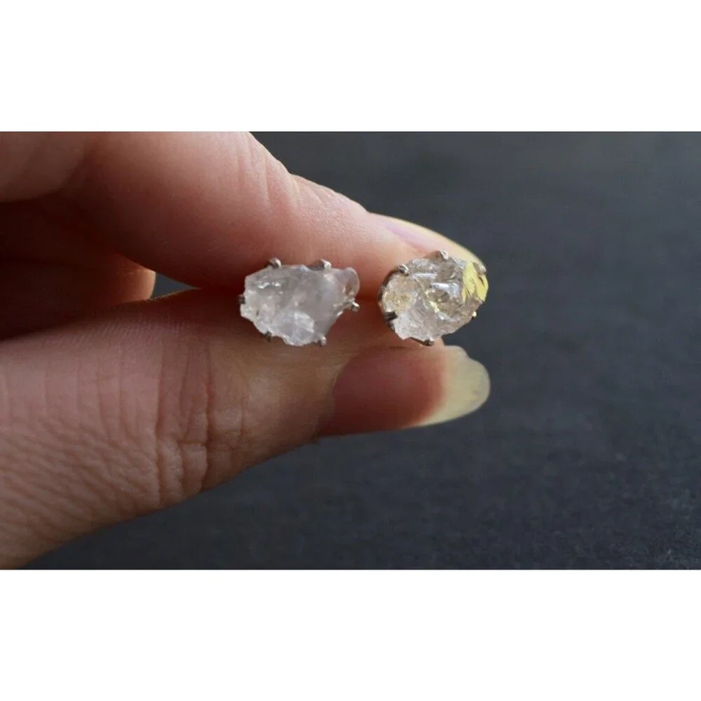 Lake County diamond earrings, 925 sterling silver, raw gemstones
